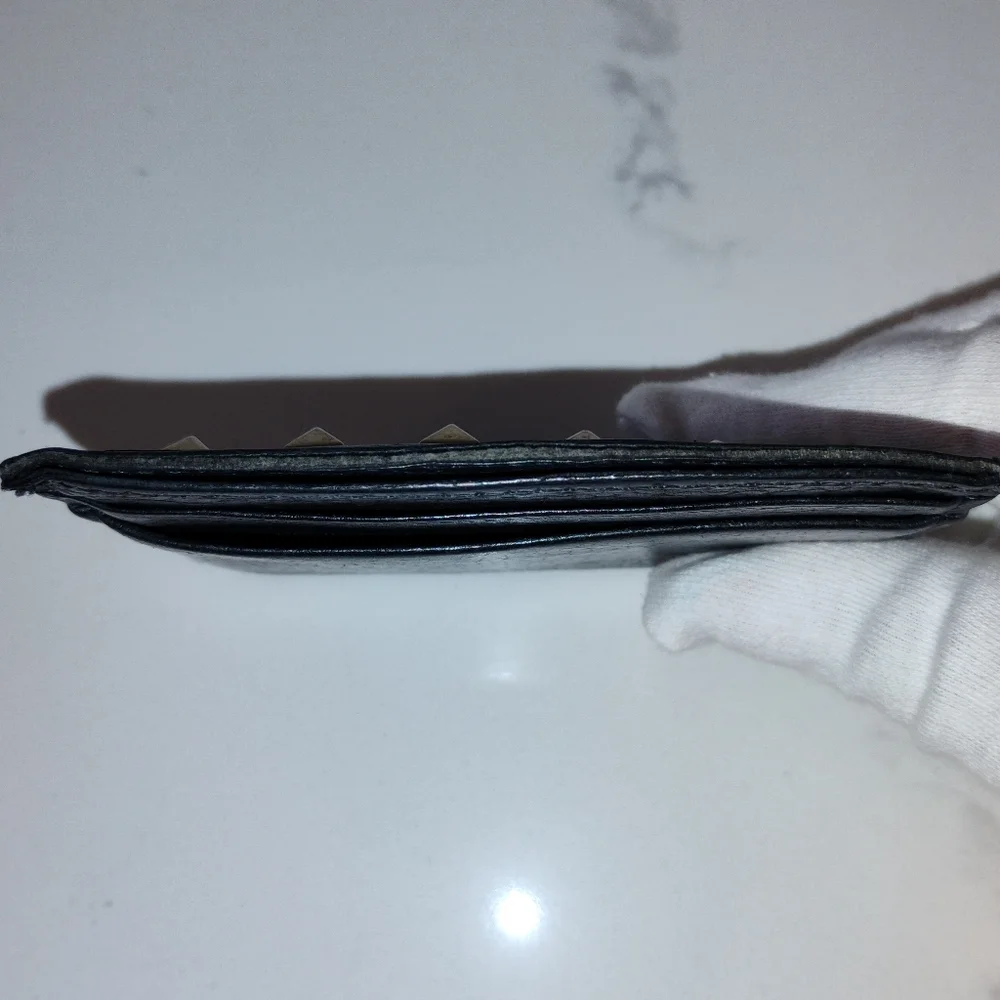 Valentino Garavani Card Holder - Black Studded Pebbled Leather - Picture 10 of 14